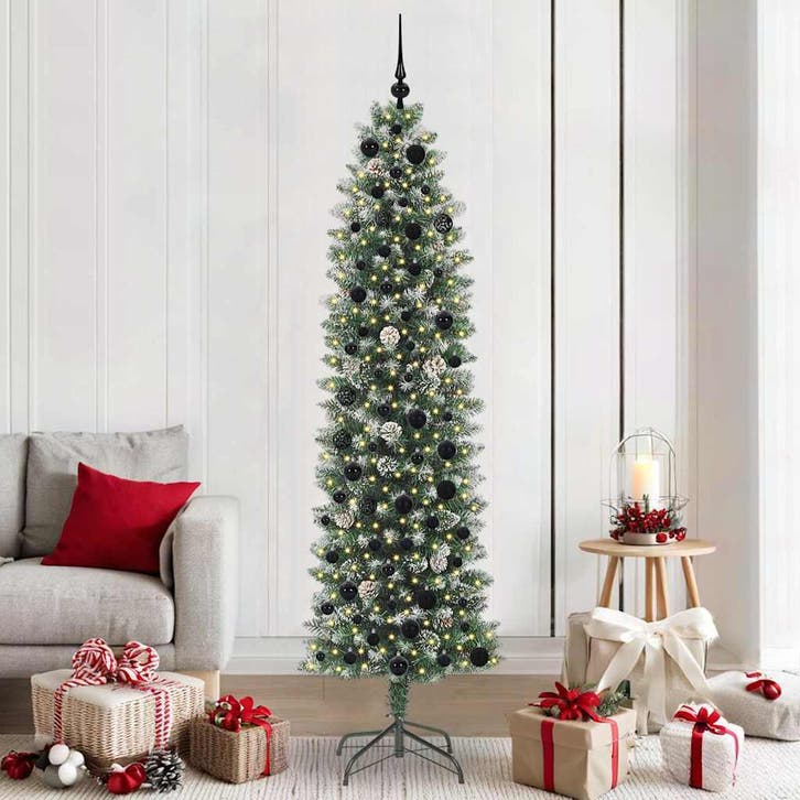 vidaXL Kunstmatige slanke kerstboom met 300 LED Groen en Wit, Diversen, Kerst, Nieuw, Verzenden