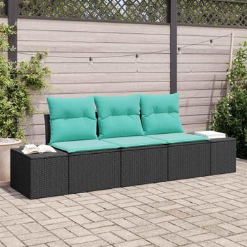 vidaXL Bankstel 3 st Zwart poly rattan, Verzenden, Nieuw, Rotan, 3 zitplaatsen