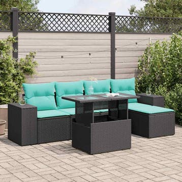 vidaXL 6-delige Loungeset met kussens poly rattan acacia, Verzenden, Nieuw, Loungeset