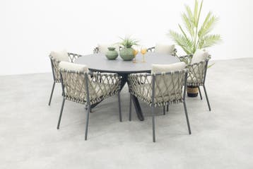 VDG Sara/Marena ronde tuinset  Ø158 cm. (7-delig) -, Verzenden, Nieuw, Overige materialen, Tuinset