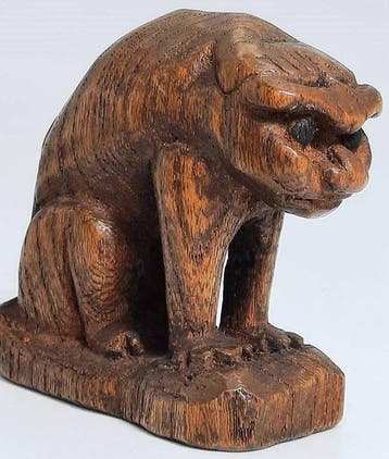 Houten Shishi-beeld – gesigneerd – Meiji–Taisho-periode -