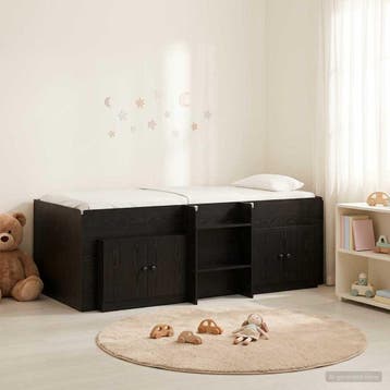 vidaXL Loft Bed Frame met Kast met opslag 3 st Zwart Bewerkt, Verzenden, Nieuw, Zwart, Hout