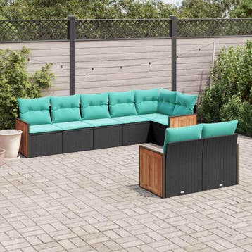 vidaXL 8-delige tuinbankset met kussens, zwart polyrotan, Verzenden, Nieuw