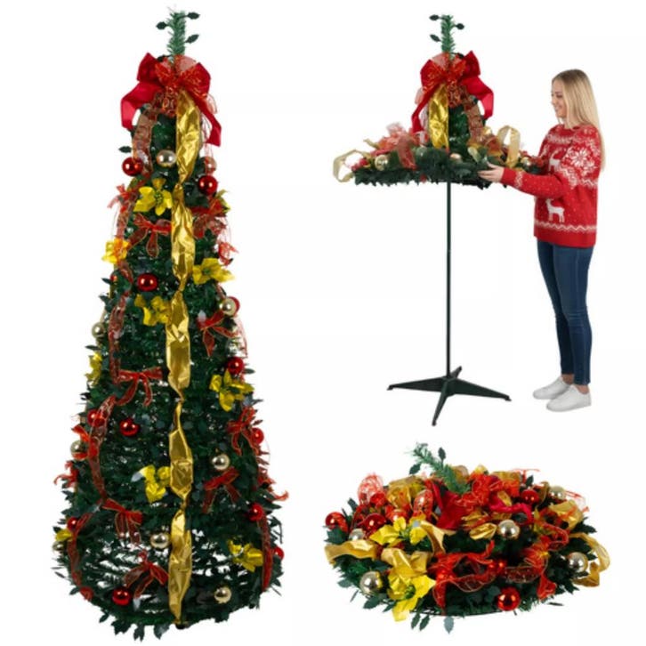 Ruhhy Kant en klare opvouwbare kerstboom 180 cm – met gou., Diversen, Kerst, Nieuw, Ophalen of Verzenden