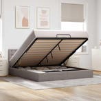 vidaXL Bed poef met matras en LEDs 180x200 cm stof taupe, Eenpersoons, Verzenden, Nieuw, 80 cm