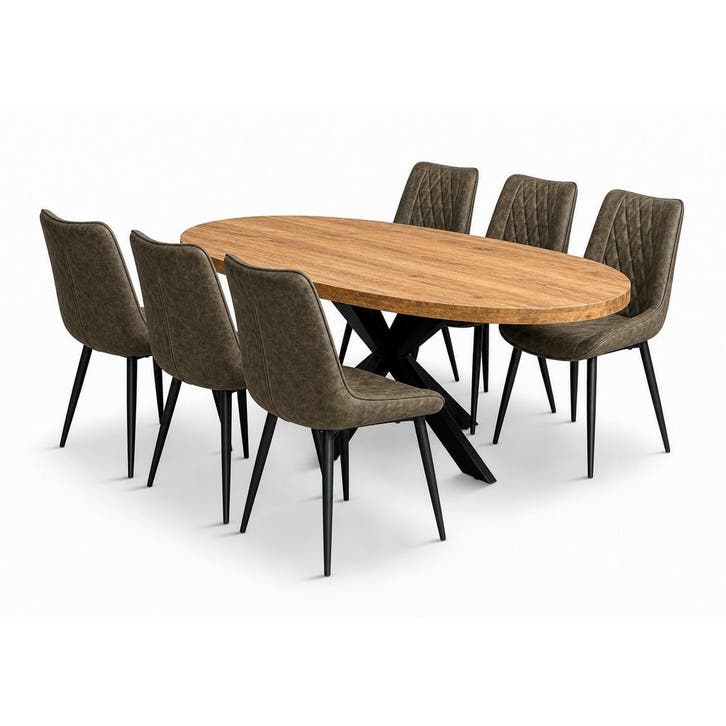 Silvia 190 deal mango + 6x Denver hunter, Huis en Inrichting, Stoelen, Nieuw, Ophalen of Verzenden