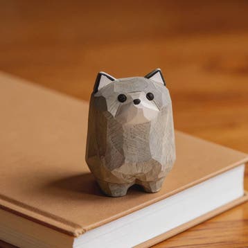 Handgemaakte Houten Mini Wolf Beeldje - Schattig Dieren Deco