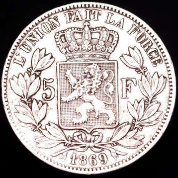 België. Leopold II. 5 Francs 1869 (Zonder minimumprijs)