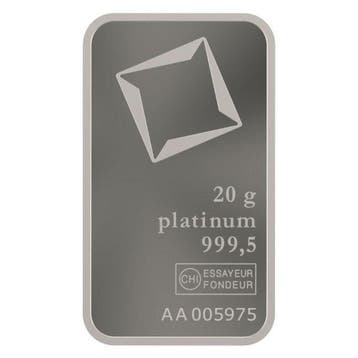 20 gram - Platina .999 - 20 Gram Valcambi Suisse Platinum, Postzegels en Munten