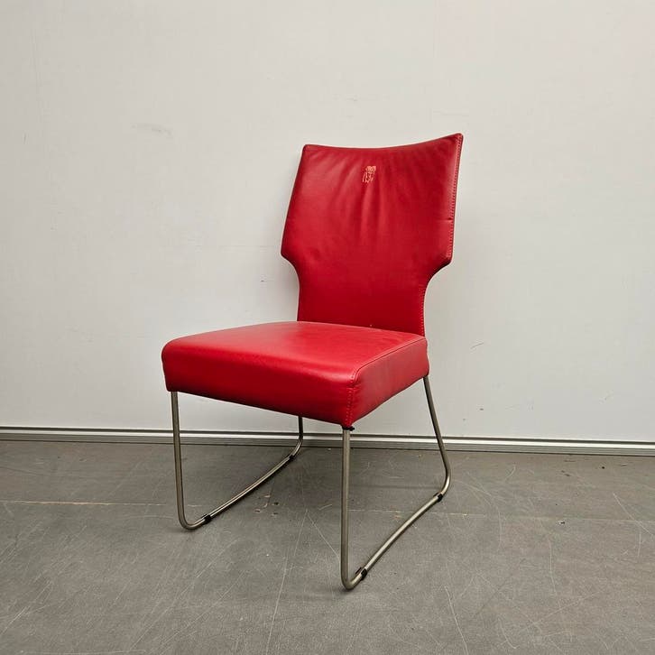 Bert Plantagie luxe lederen eetkamerstoel met schade - rood, Huis en Inrichting, Stoelen, Ophalen of Verzenden