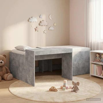 vidaXL Hoge Bed Frame met Bureau voor Kinderen Betongrijs 80, Eenpersoons, Verzenden, Nieuw, Grijs