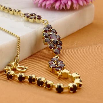 Vintage gouden armband met granaat | 18,5 cm, Gebruikt, Ophalen of Verzenden, Met edelsteen, Goud