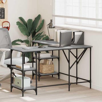 vidaXL Bureau 139x139x75 cm bewerkt hout grijs sonoma, Verzenden, Nieuw