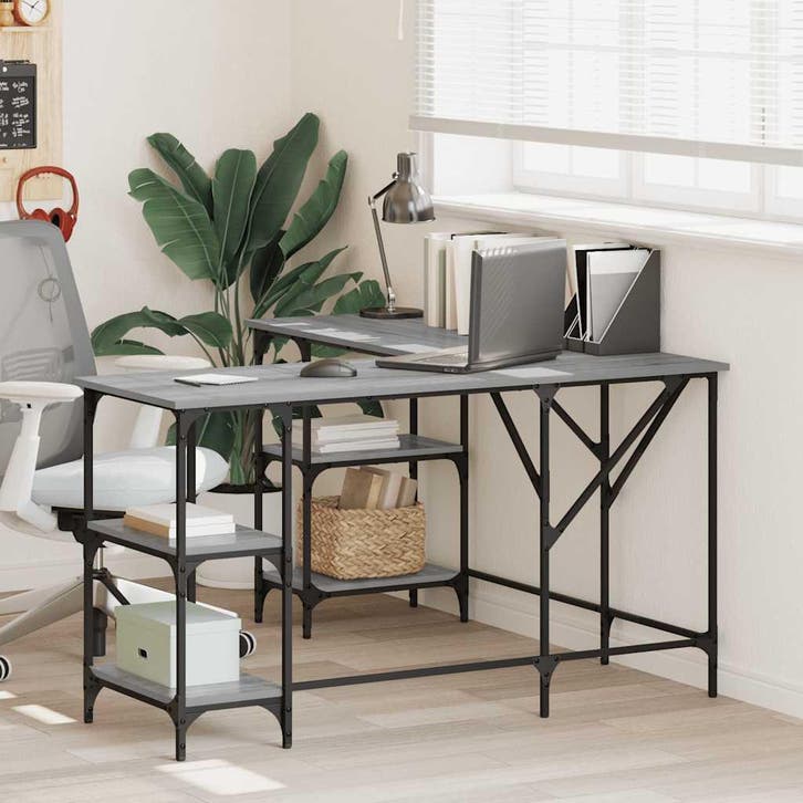vidaXL Bureau 139x139x75 cm bewerkt hout grijs sonoma, Huis en Inrichting, Bureaus, Nieuw, Verzenden