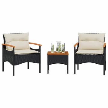 vidaXL 3-delige Loungeset met kussens poly rattan zwart, Verzenden, Nieuw, Loungeset