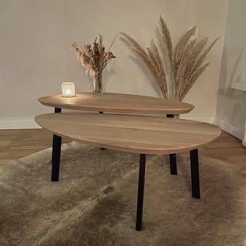 Eiken kiezelvorm salontafels, Verzenden, Nieuw