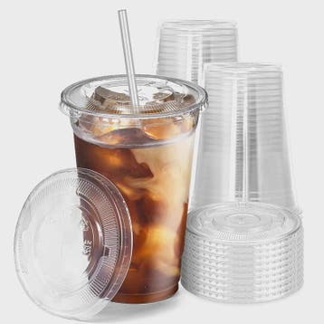50x Plastic Bekers met Deksel (12/16 OZ) - Ideaal voor Koude, Verzenden, Nieuw