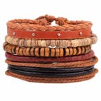 Fako Bijoux - Armband - Leder - Set Vintage - Bullet, Verzenden, Nieuw
