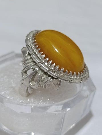 Zilver, Amber - Ring - Unieke zilveren amberring
