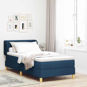 vidaXL Boxspringbed met hoofdeinde Blauw 90 x 190 cm Stof, Eenpersoons, Nieuw, Stof, Verzenden