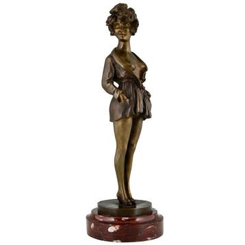 Maurice Milliere - sculptuur, Art Deco erotisch beeld vrouw