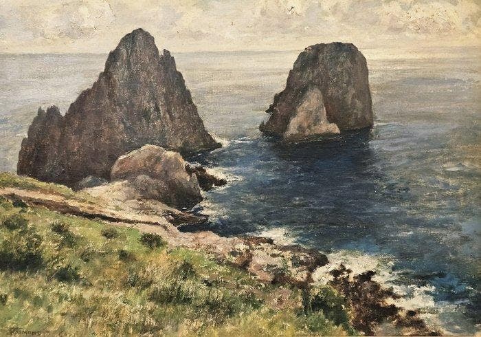Elviro Raimondi (1867 – 1920) - I faraglioni di Capri, Antiek en Kunst, Kunst | Schilderijen | Klassiek