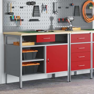 vidaXL Werkbank met lade met plank Rood en Grijs 100 x 55 x, Doe-het-zelf en Verbouw, Werkbanken, Verzenden, Nieuw