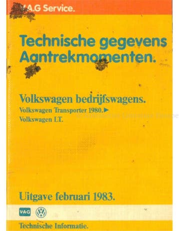 1983 VOLKSWAGEN TRANSPORTER | LT TECHNISCH INSTRUCTIEBOEKJE