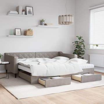 vidaXL Slaapbank met onderschuifbed en lades 100x200 cm stof, 100 cm, Eenpersoons, Verzenden, Nieuw