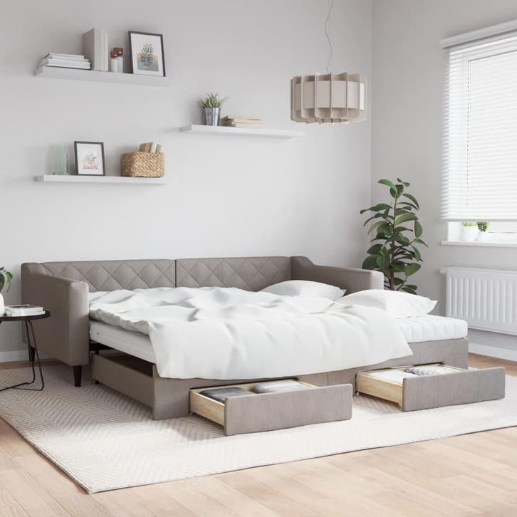 vidaXL Slaapbank met onderschuifbed en lades 100x200 cm stof, Huis en Inrichting, Slaapkamer | Bedden, 100 cm, 200 cm, Eenpersoons