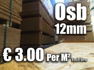OSB platen met schoonheidsfoutje. 12mm € 3.00  per M² excl., Ophalen, Nieuw, Hout, Minder dan 20 mm