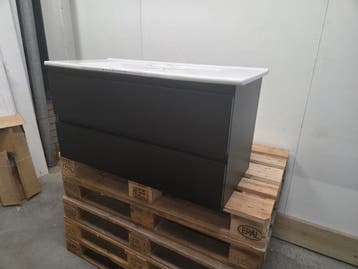 Badmeubel 100 x 46 cm mat zwart met keramische wastafel – 1, Ophalen of Verzenden, Nieuw, Bad
