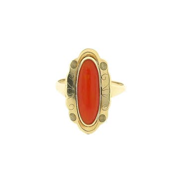 Vintage gouden ring met bloedkoraal, Gebruikt, Ophalen of Verzenden, 17 tot 18, Met edelsteen