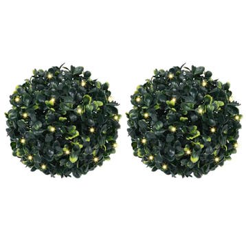 vidaXL Kunstbuxusballen met LED-verlichting 2 st 22 cm groen, Verzenden, Nieuw