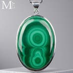 Natuurlijke malachietoog – Sterlingzilveren hanger met