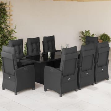 vidaXL 9-delige Tuinset poly rattan zwart, Verzenden, Nieuw, 8 zitplaatsen, Tuinset