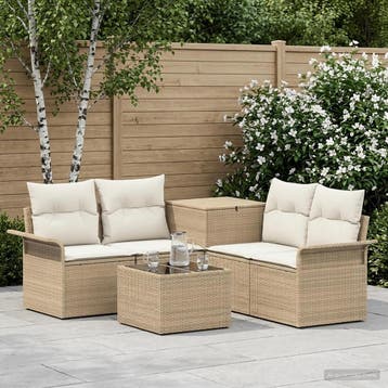 vidaXL Bankstel 6 st 4-Aantal zitplaatsen Beige en Crème Wit, Verzenden, Nieuw, Rotan, 6 zitplaatsen