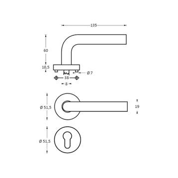 Intersteel Deurkruk Halfrond Hoek 90° op rozet geveerd met, Verzenden, Nieuw