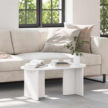 vidaXL Salontafel Wit 80 x 39,5 x 35 cm Massief grenenhout, Huis en Inrichting, Tafels | Salontafels, Verzenden, Nieuw, Ovaal