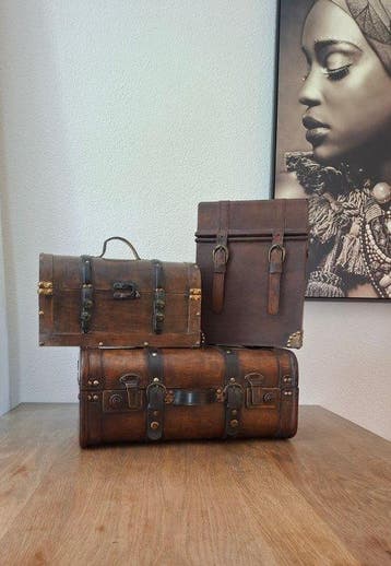 Kist (3) - Hout, Leder, Metaal - Wijnkoffers