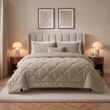 Lazy all-in-one dekbed Teddy fur - taupe - 200 x 200 cm |, Verzenden, Nieuw