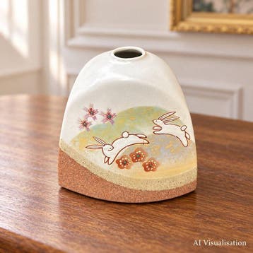 Keramische vaas gemerkt Kutani Mansaku (), konijnen en, Antiek en Kunst
