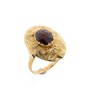 Vintage gouden ring met granaat, 18 tot 19, Gebruikt, Ophalen of Verzenden, Met edelsteen