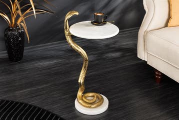 Ronde bijzettafel WILDLIFE COBRA 65cm goud wit marmer slang, Ophalen of Verzenden, Nieuw