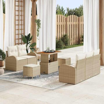 vidaXL Tuin Sofa Set 8 st 7-Aantal zitplaatsen Beige en, Verzenden, Nieuw, Rotan, 8 zitplaatsen