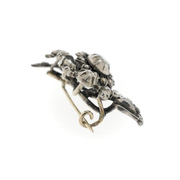 Zilveren Art-Nouveau broche gezet met roos geslepen diama..., Gebruikt, Ophalen of Verzenden, Met edelsteen, Zilver