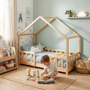 Kinderbed Treviolo huisbed 70x140 cm naturel [en.casa], Verzenden, Nieuw