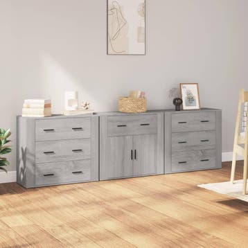 vidaXL Dressoirs 3 st bewerkt hout grijs sonoma eikenkleurig, Huis en Inrichting, Kasten | Dressoirs, Minder dan 50 cm, Verzenden