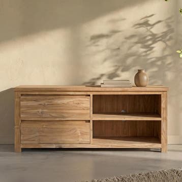 *WOONWINKEL* Tower Living Corona Hoog Tv-meubel Teak - 2 Lad, Verzenden, Nieuw