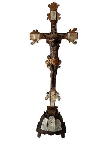 Crucifix - Parelmoer op hout - 1800-1850